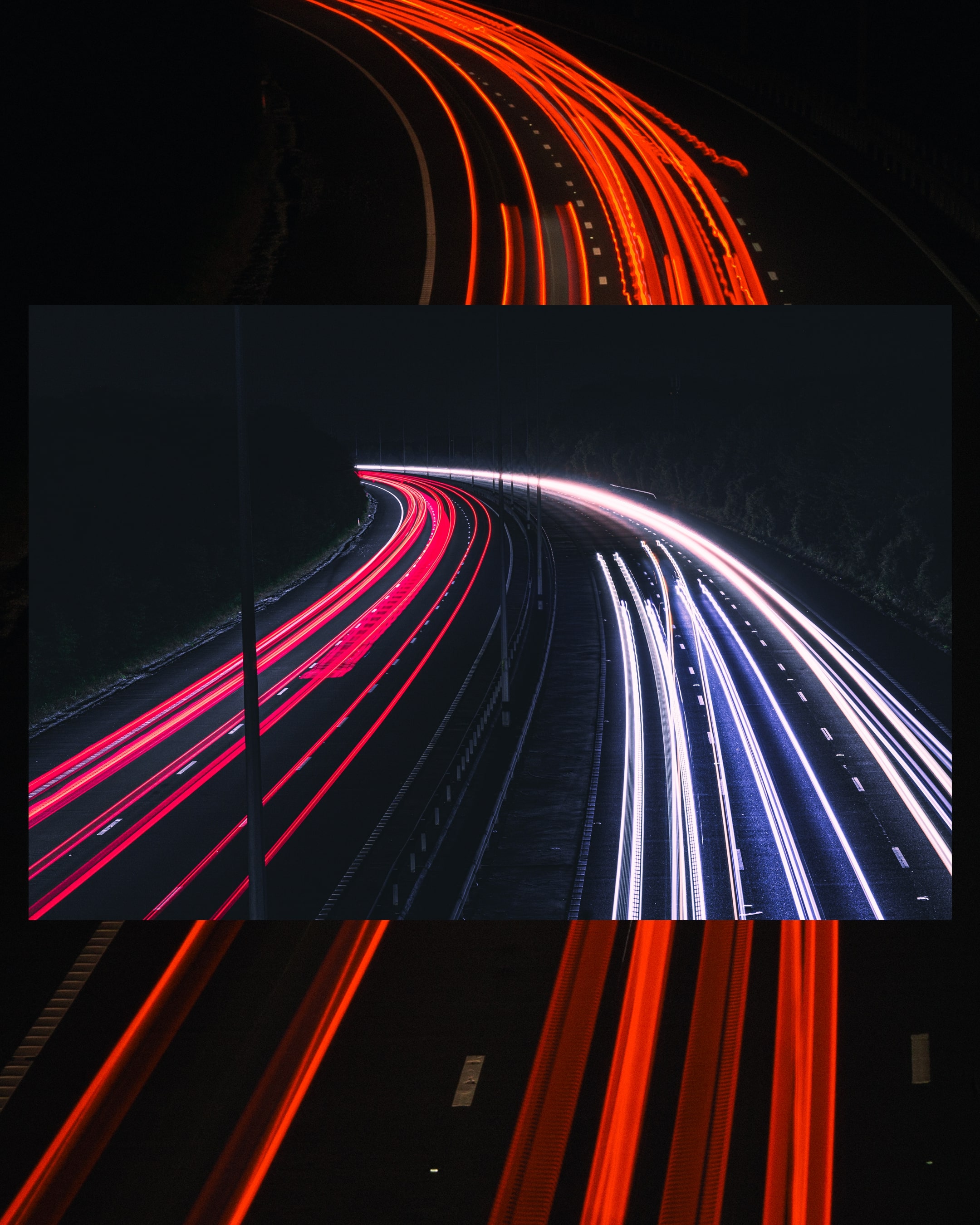 Composite long exposure photograph of car lights on the motorway.