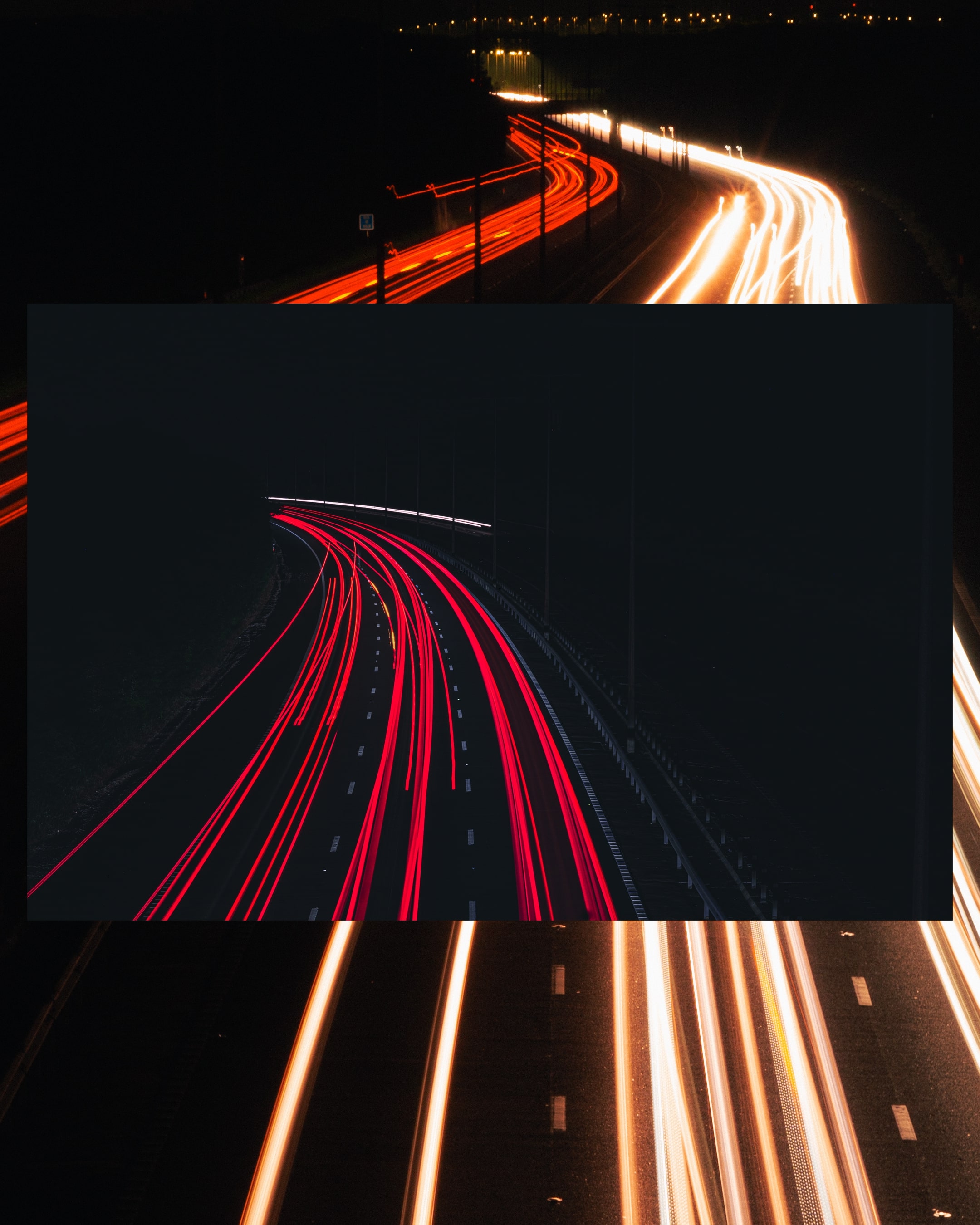 Composite long exposure photograph of car lights on the motorway.